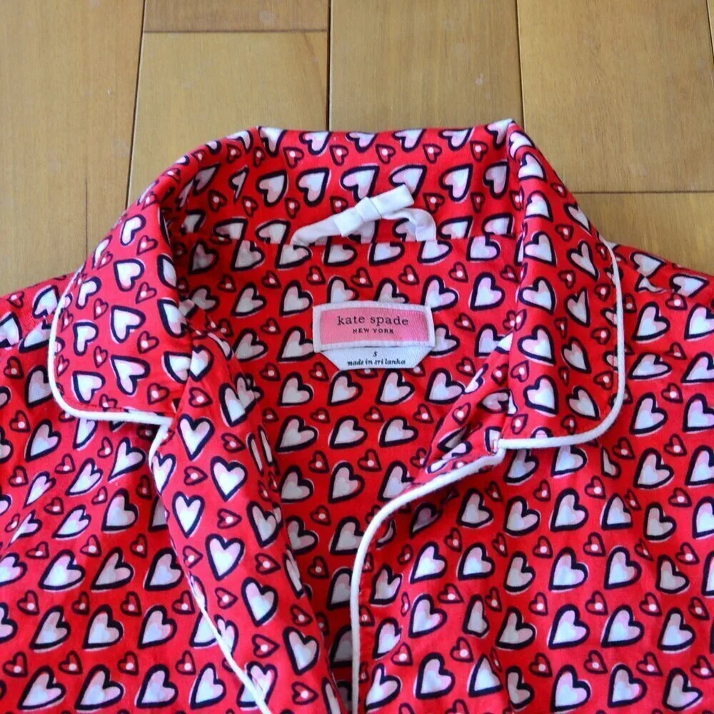 Kate Spade Red Heart PJ Top Size S 100% cotton Valentine's Day